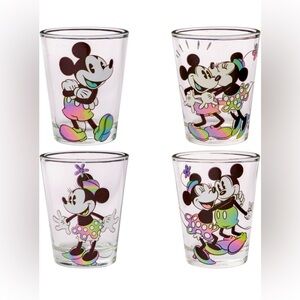 Set of 4 New Disney Mickey and Minnie Mouse Rainbow 1.5 ounce Mini Shot Glasses